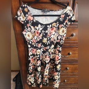 Black floral fit-n-flare dress